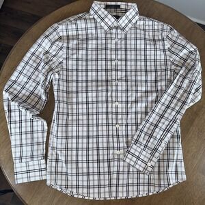 Banana Republic Untucked Fit Men's Shirt S Brown Plaid Long Sleeve Casual Cotton